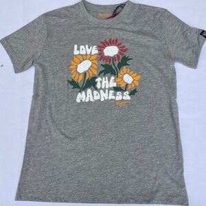 Moosejaw Women's Heather Gray Graphic Tee  "Love the Madness" Floral Sunflower